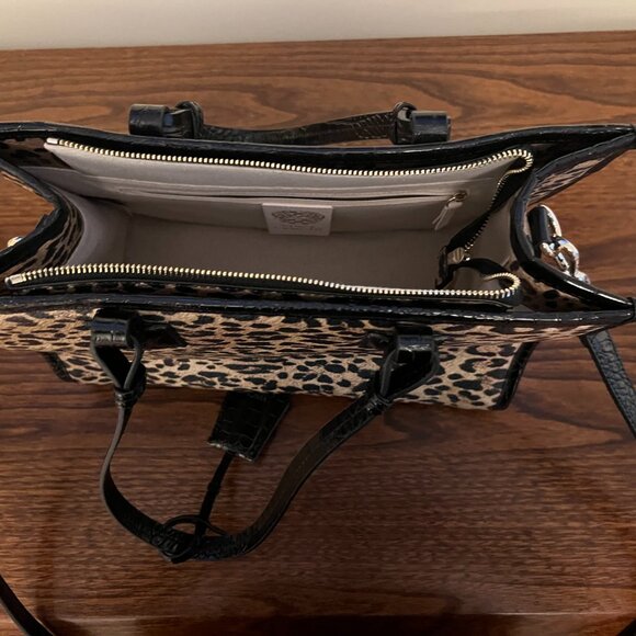 Vince Camuto Leather Leopard Print Byron Satchel Top Handle Bag - Picture 9 of 11